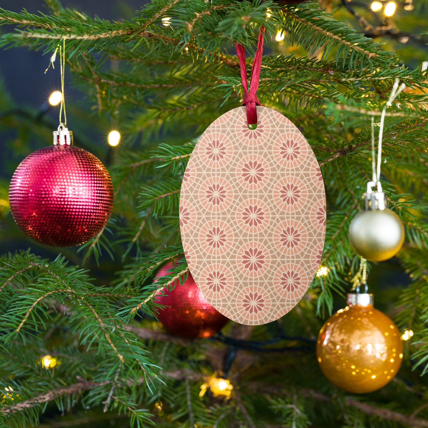 Wooden Holiday Ornaments - Geometric Star in Cocoa and Cream