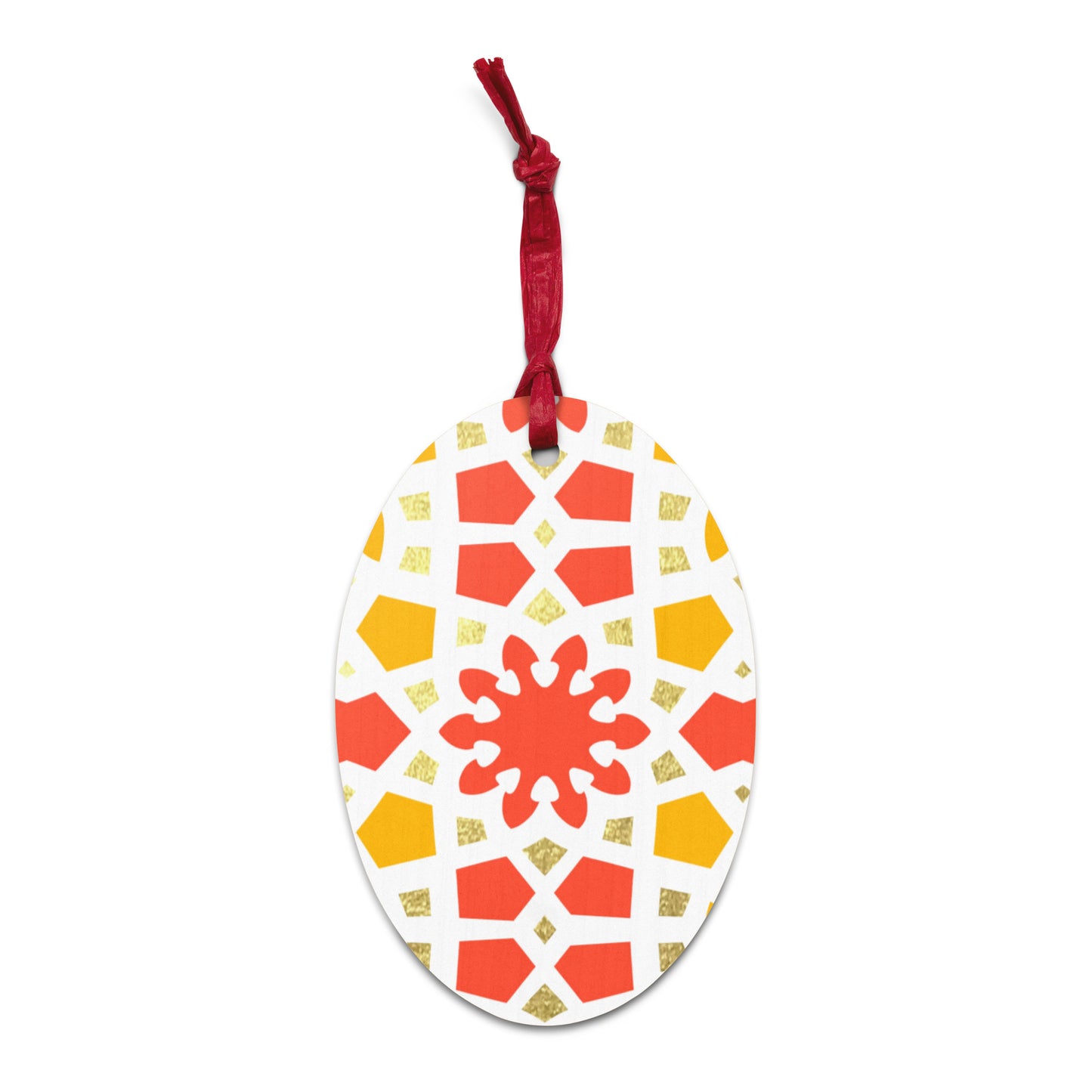 Wooden Holiday Ornaments - Geometric Arabesque in Orange Yellow and Gold