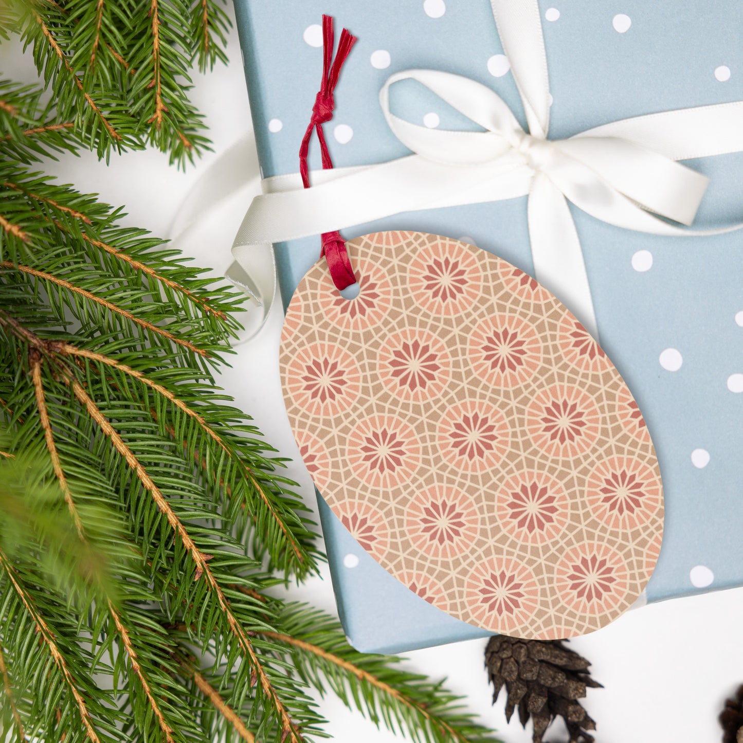 Wooden Holiday Ornaments - Geometric Star in Cocoa and Cream