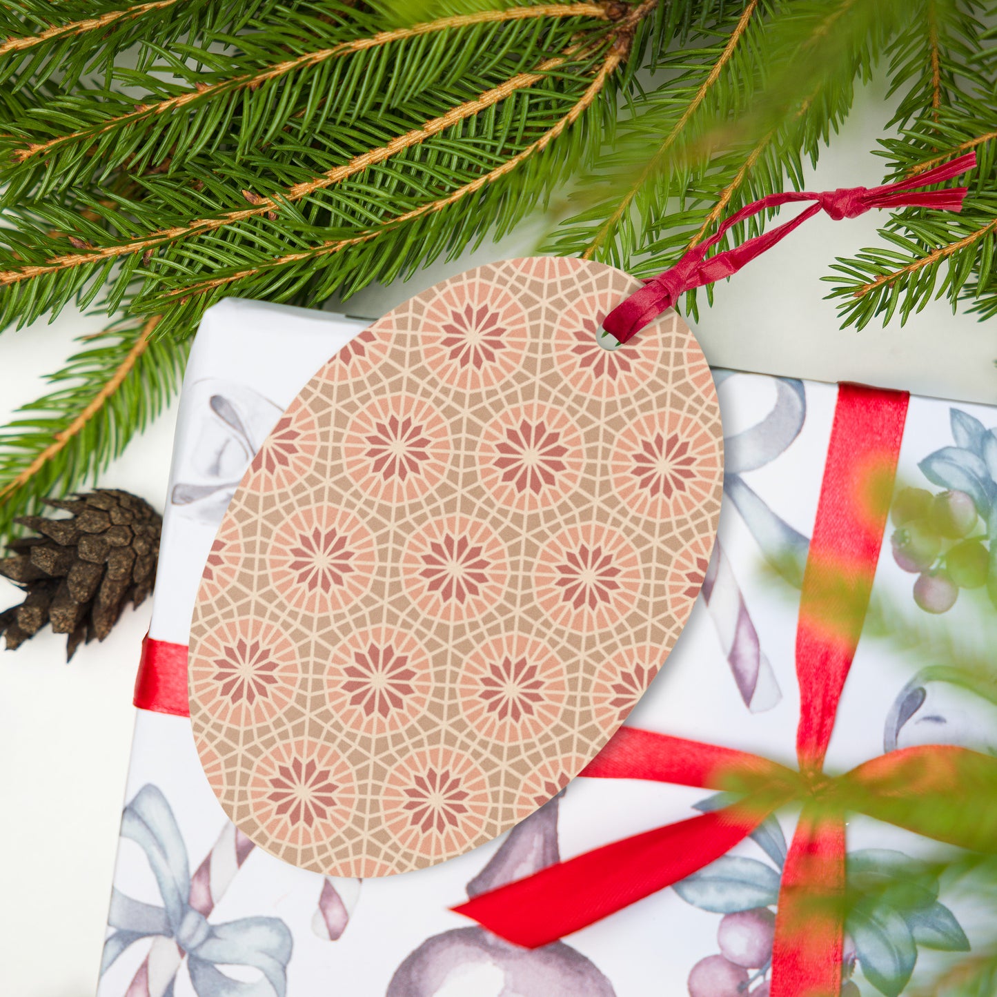 Wooden Holiday Ornaments - Geometric Star in Cocoa and Cream