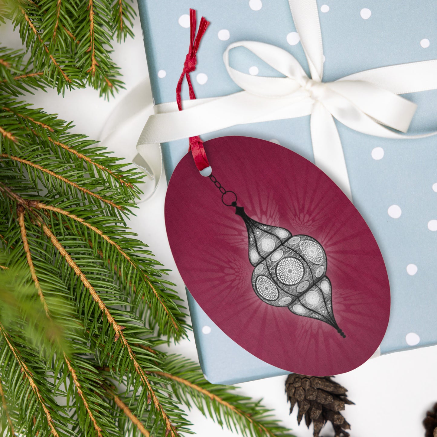 Wooden Holiday Ornaments - Merry and Bright Arabic Lantern