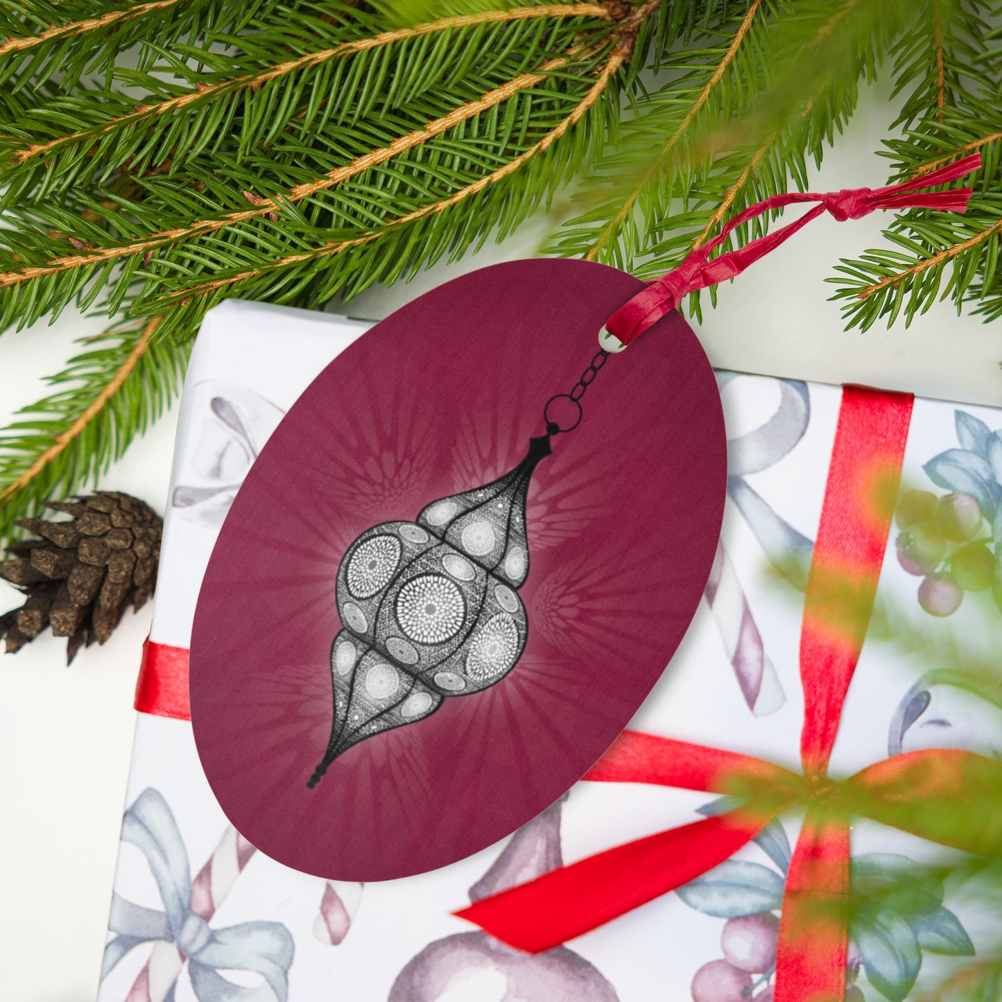 Wooden Holiday Ornaments - Merry and Bright Arabic Lantern