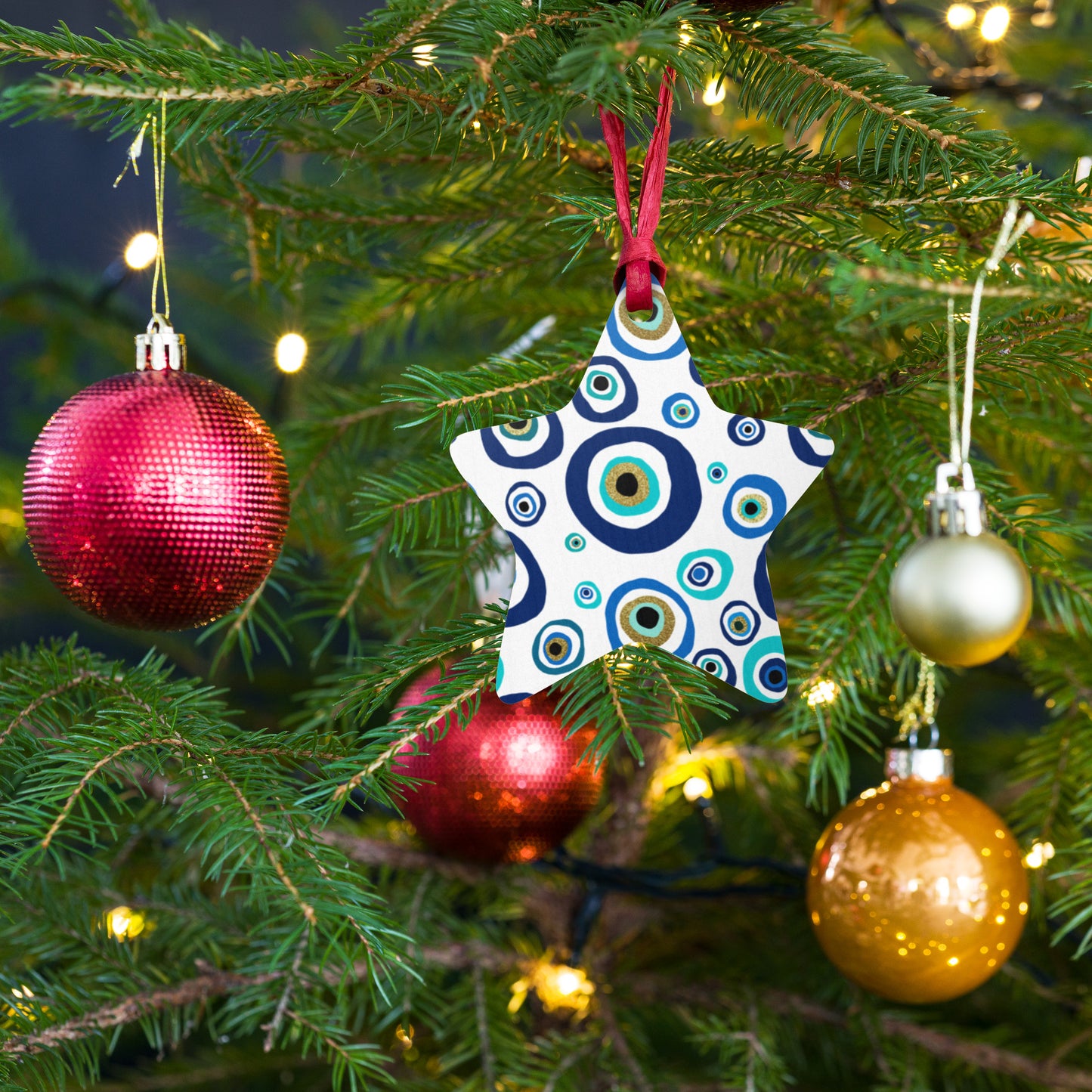 Wooden Holiday Ornaments - Nazar Evil Eye Amulet
