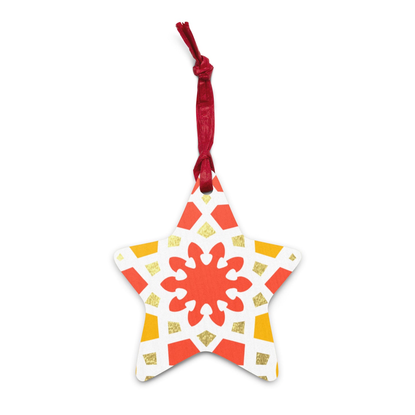 Wooden Holiday Ornaments - Geometric Arabesque in Orange Yellow and Gold