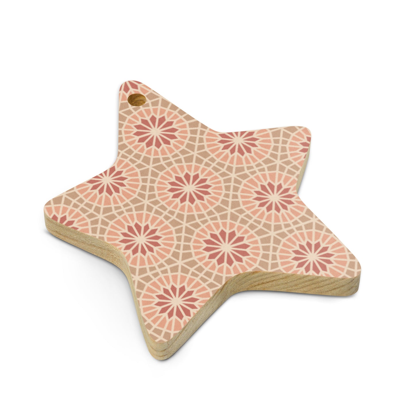 Wooden Holiday Ornaments - Geometric Star in Cocoa and Cream