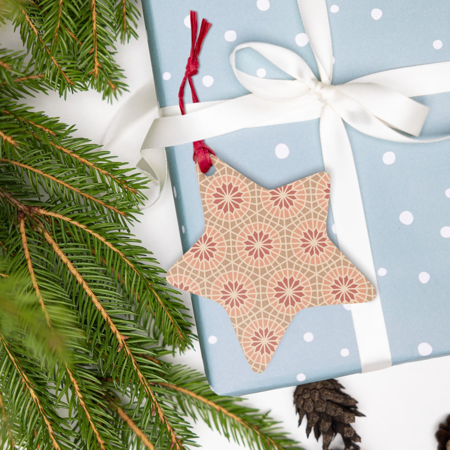 Wooden Holiday Ornaments - Geometric Star in Cocoa and Cream