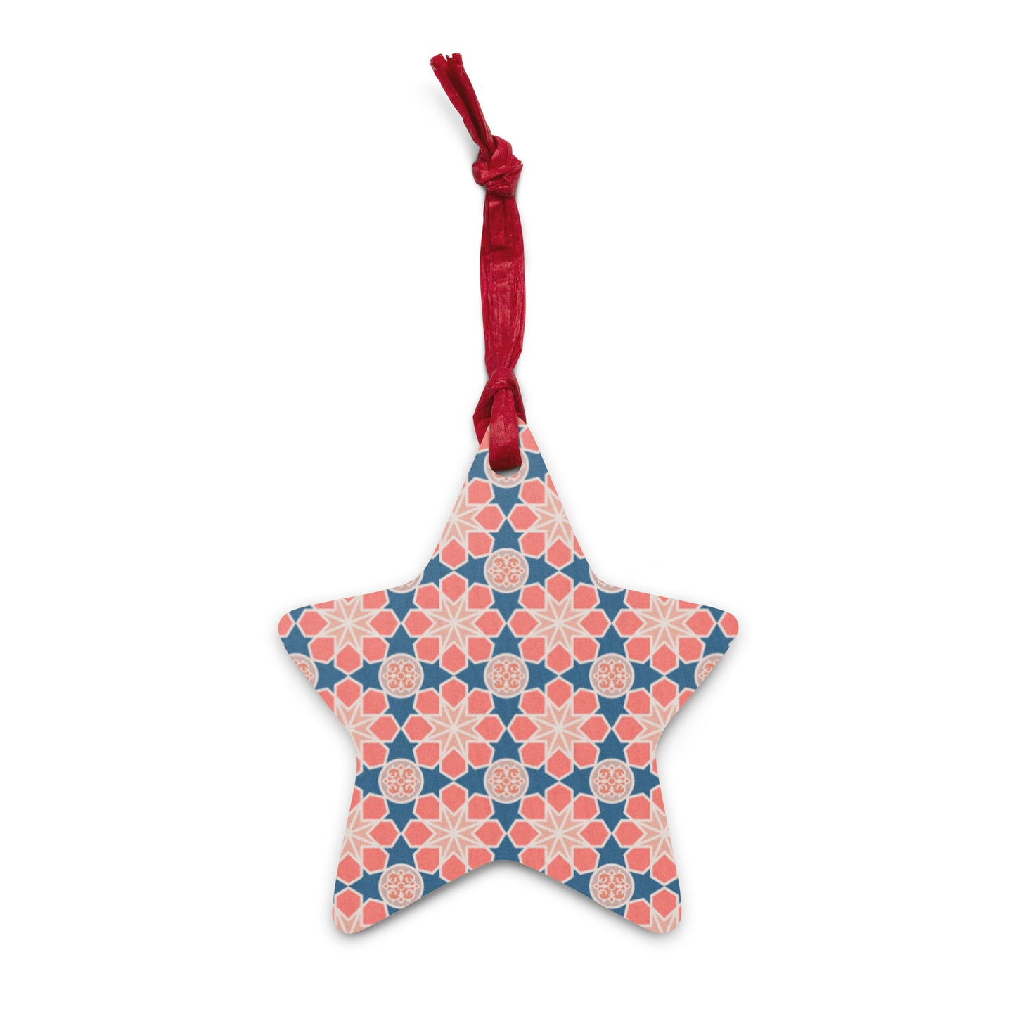 Wooden Holiday Ornaments - Geometric Arabesque Mashup in Pink