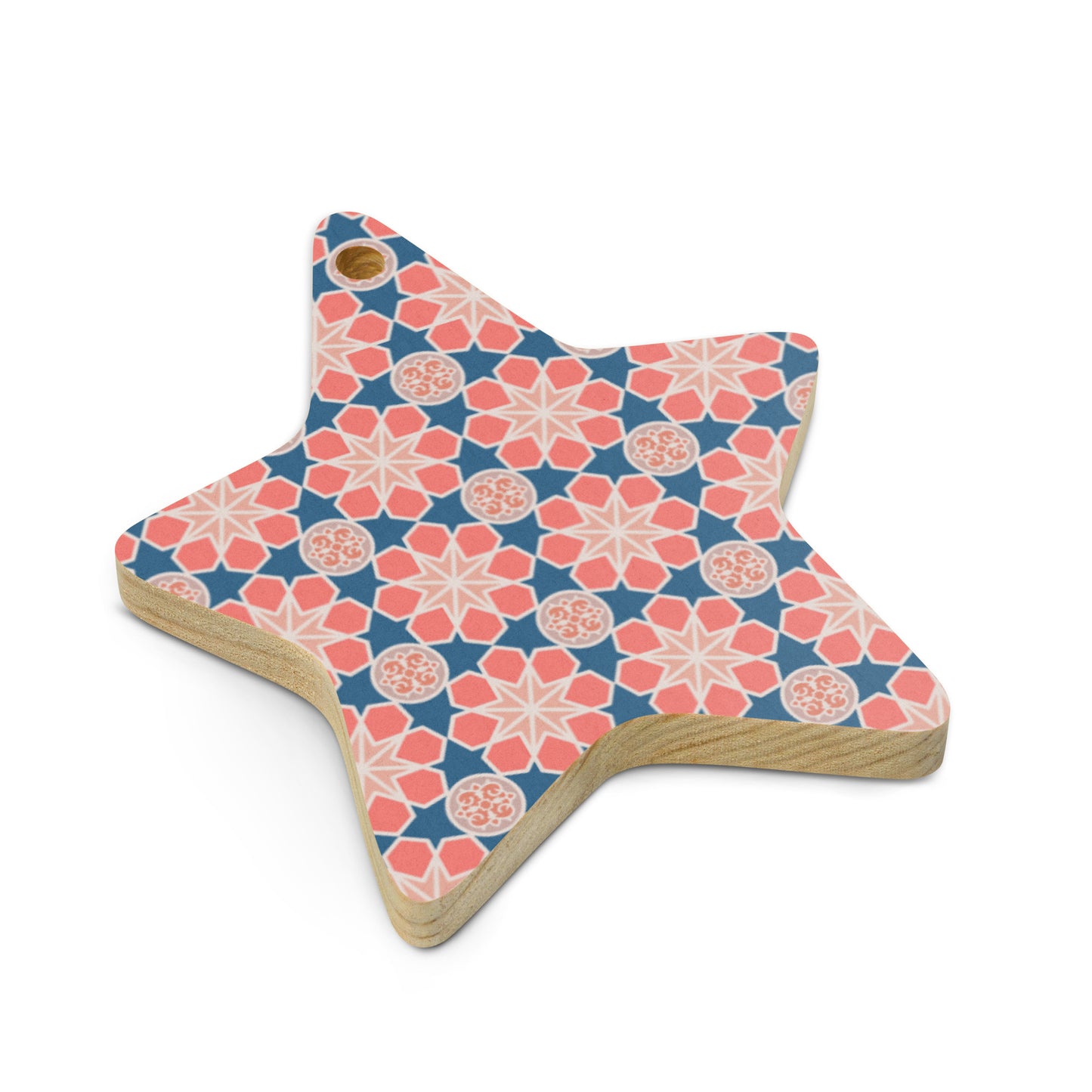 Wooden Holiday Ornaments - Geometric Arabesque Mashup in Pink