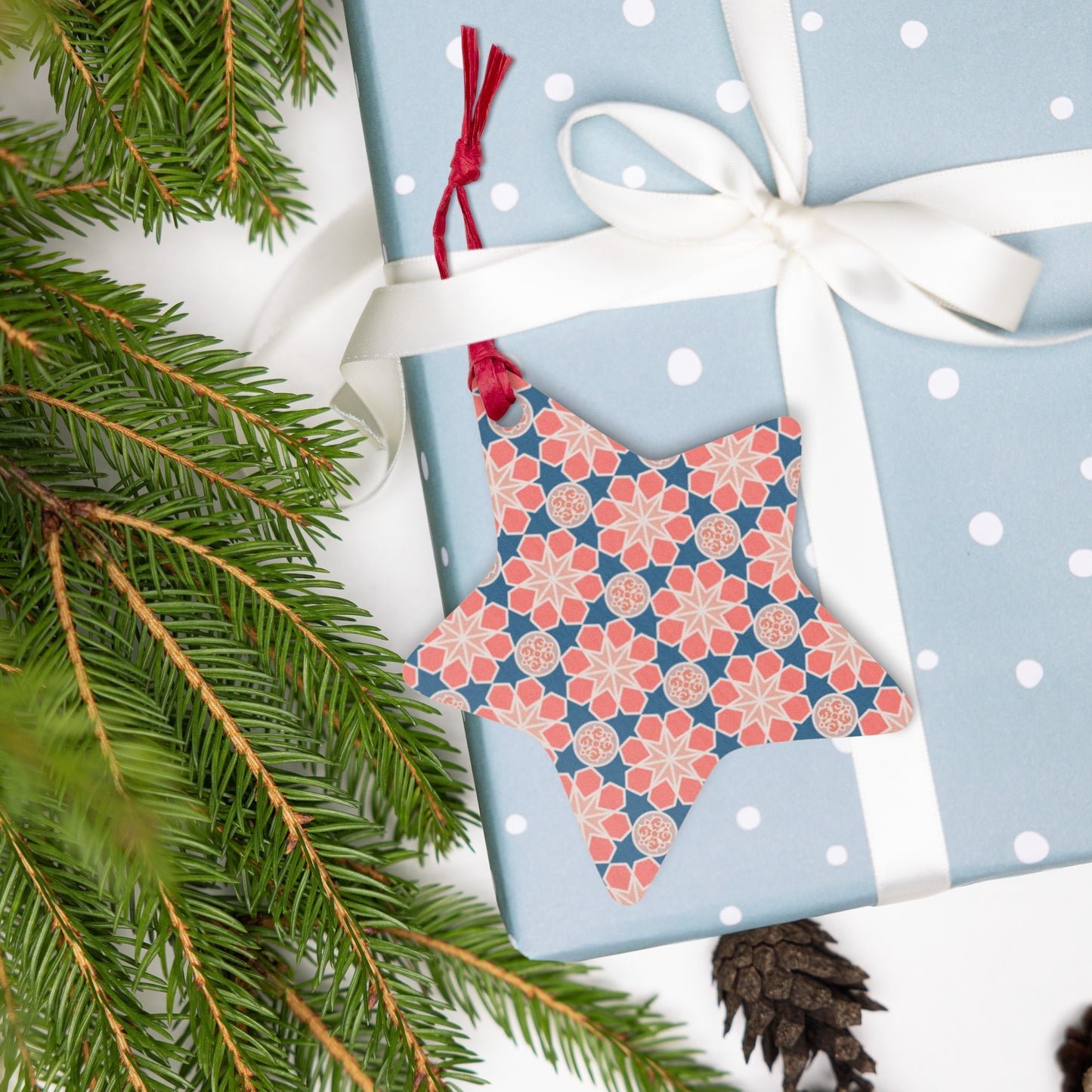 Wooden Holiday Ornaments - Geometric Arabesque Mashup in Pink