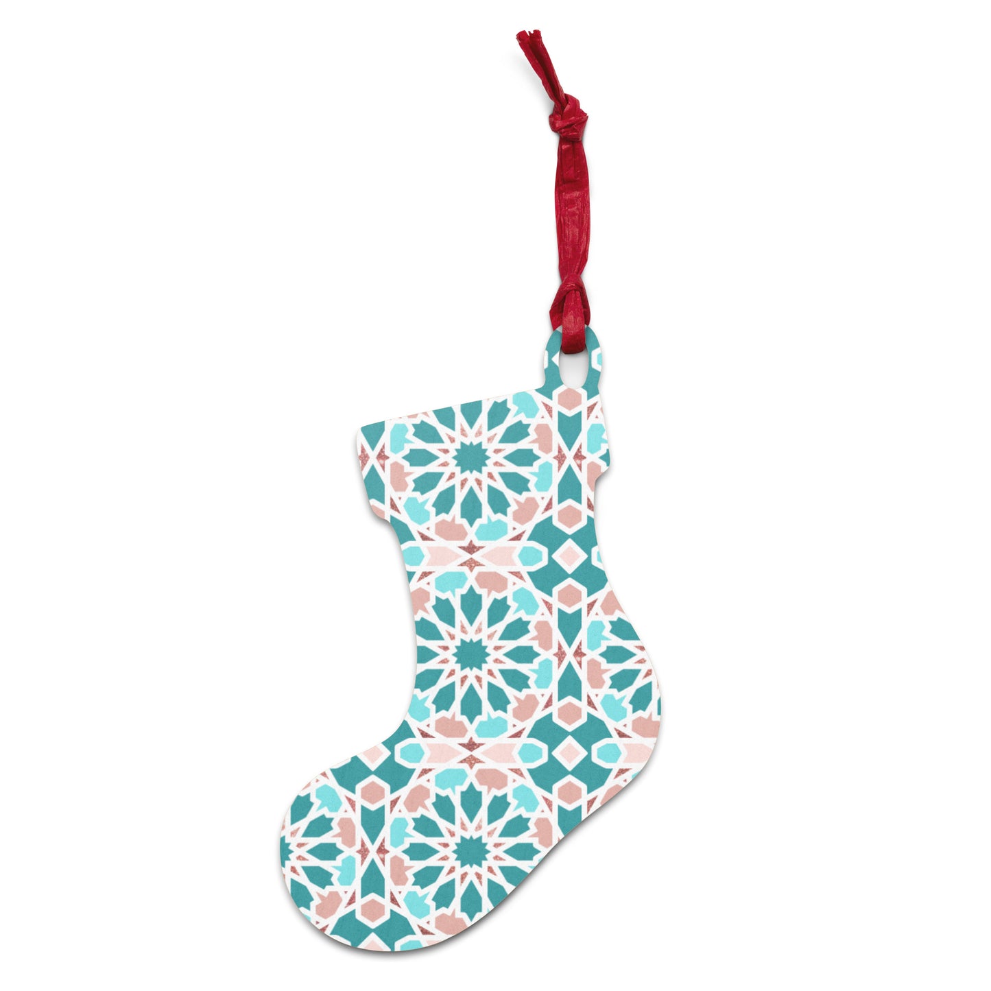 Wooden Holiday Ornaments - Arabian Geometric Star in Red Sea Colors