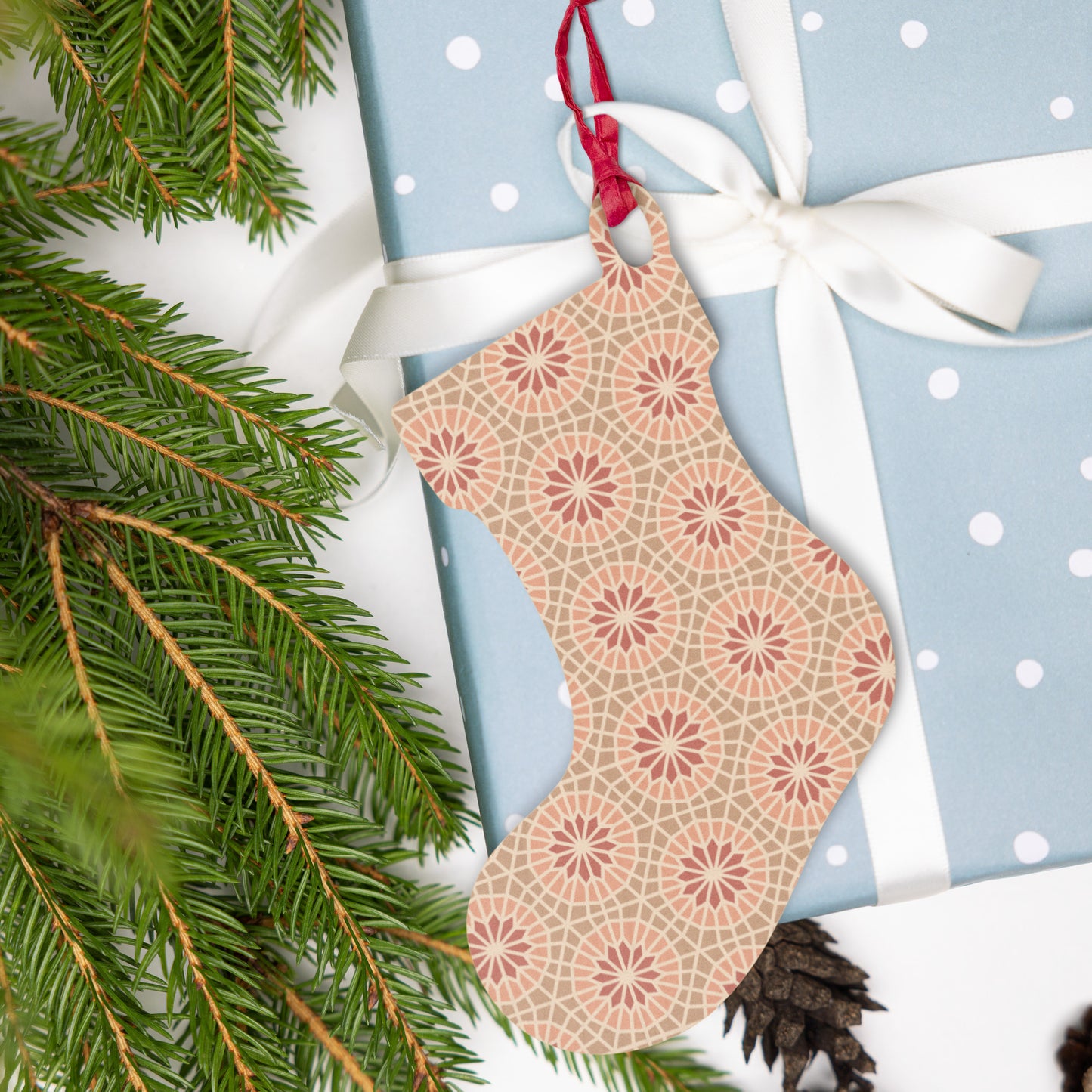 Wooden Holiday Ornaments - Geometric Star in Cocoa and Cream