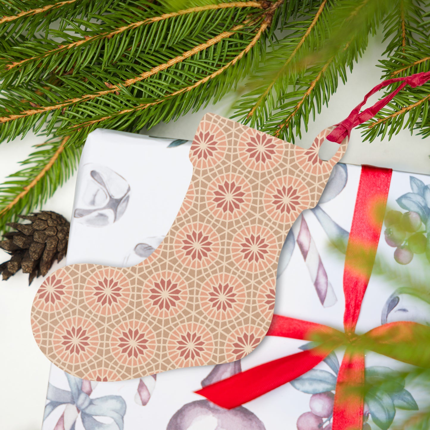 Wooden Holiday Ornaments - Geometric Star in Cocoa and Cream
