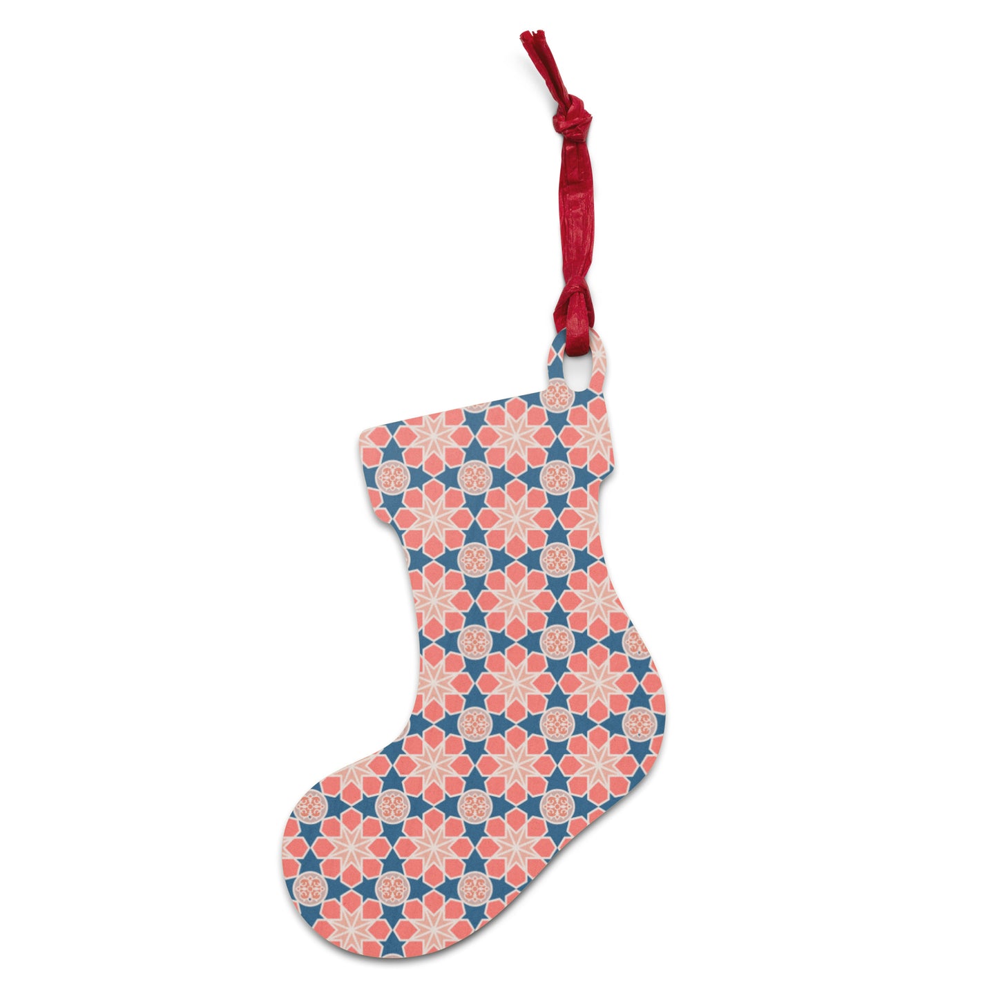Wooden Holiday Ornaments - Geometric Arabesque Mashup in Pink