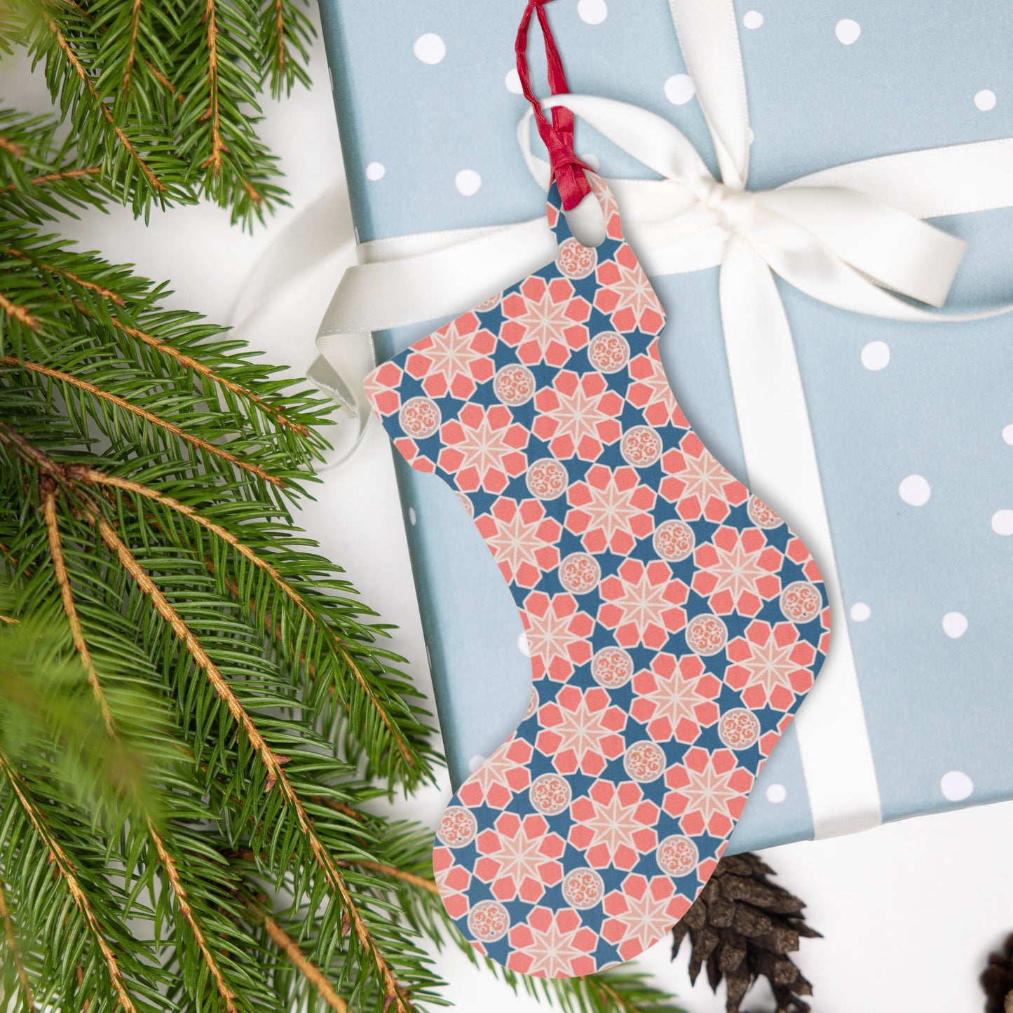 Wooden Holiday Ornaments - Geometric Arabesque Mashup in Pink