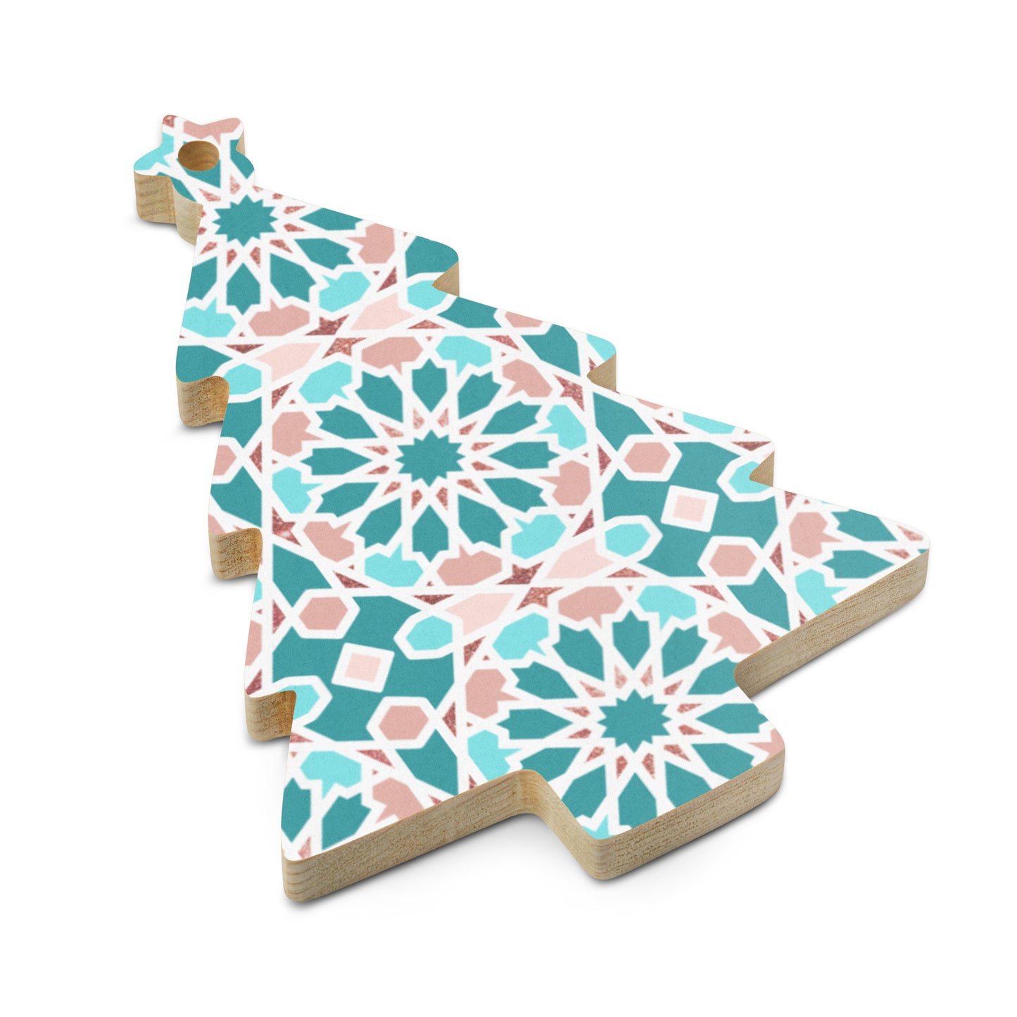 Wooden Holiday Ornaments - Arabian Geometric Star in Red Sea Colors