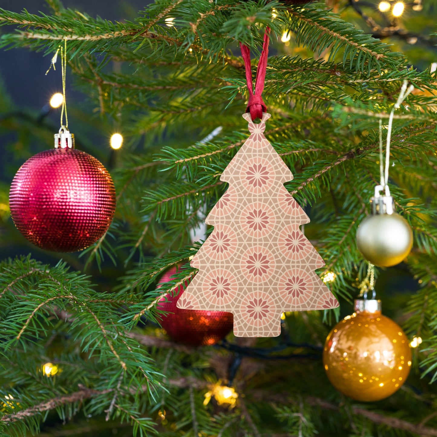 Wooden Holiday Ornaments - Geometric Star in Cocoa and Cream
