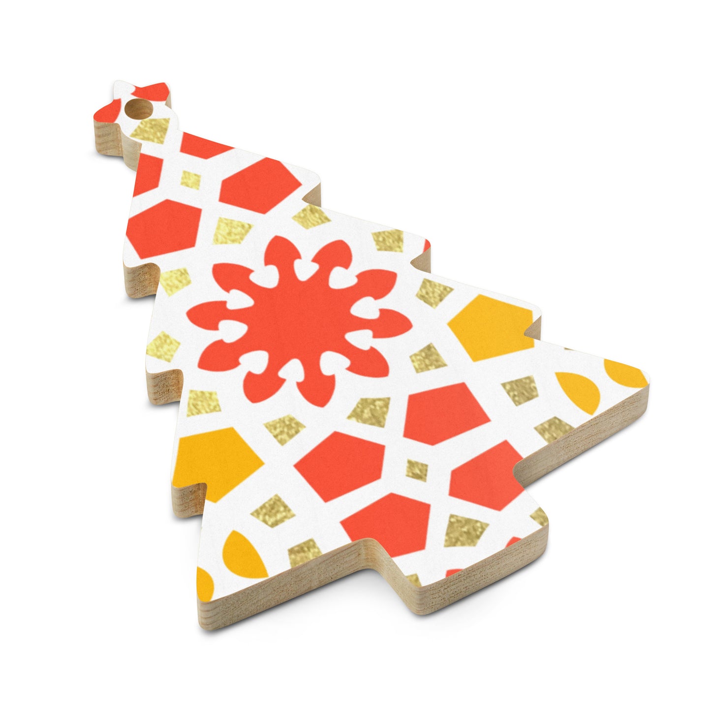 Wooden Holiday Ornaments - Geometric Arabesque in Orange Yellow and Gold