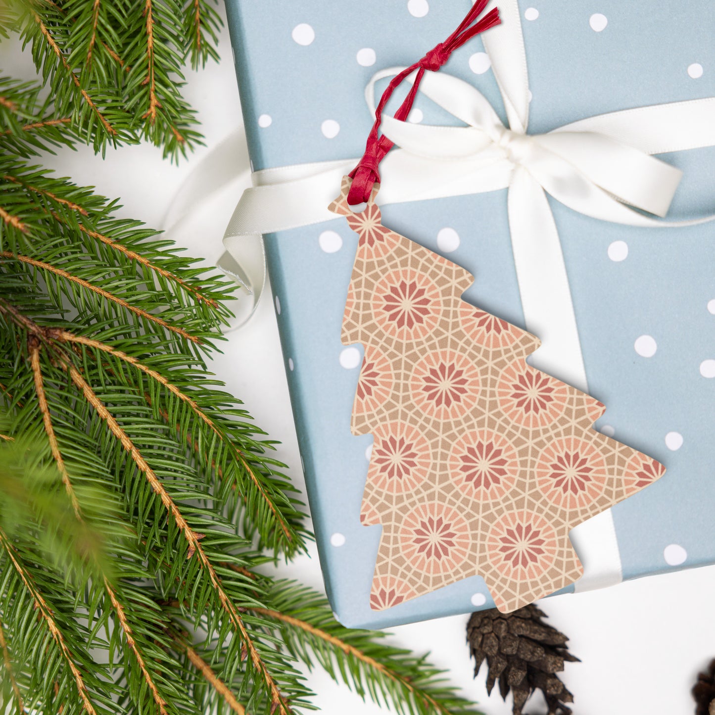 Wooden Holiday Ornaments - Geometric Star in Cocoa and Cream