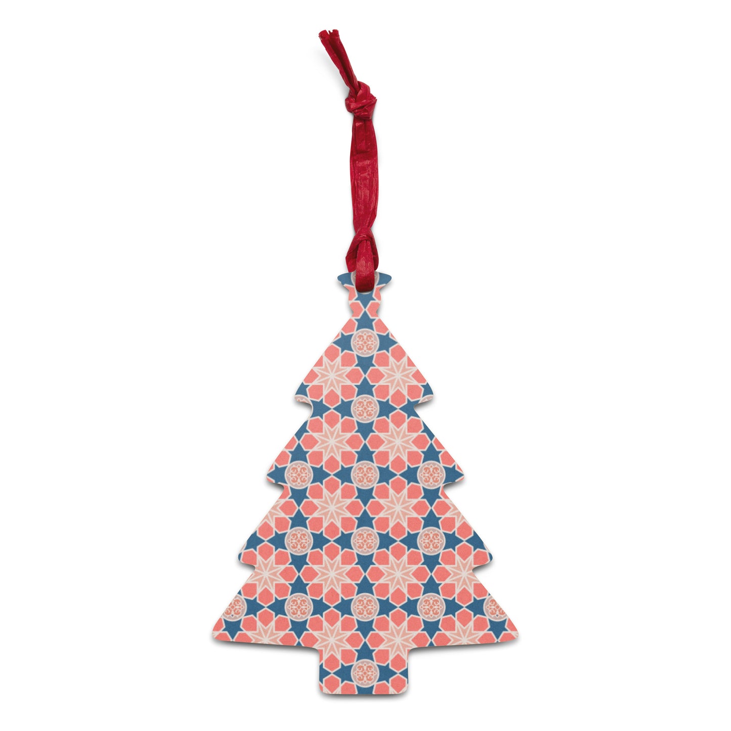 Wooden Holiday Ornaments - Geometric Arabesque Mashup in Pink
