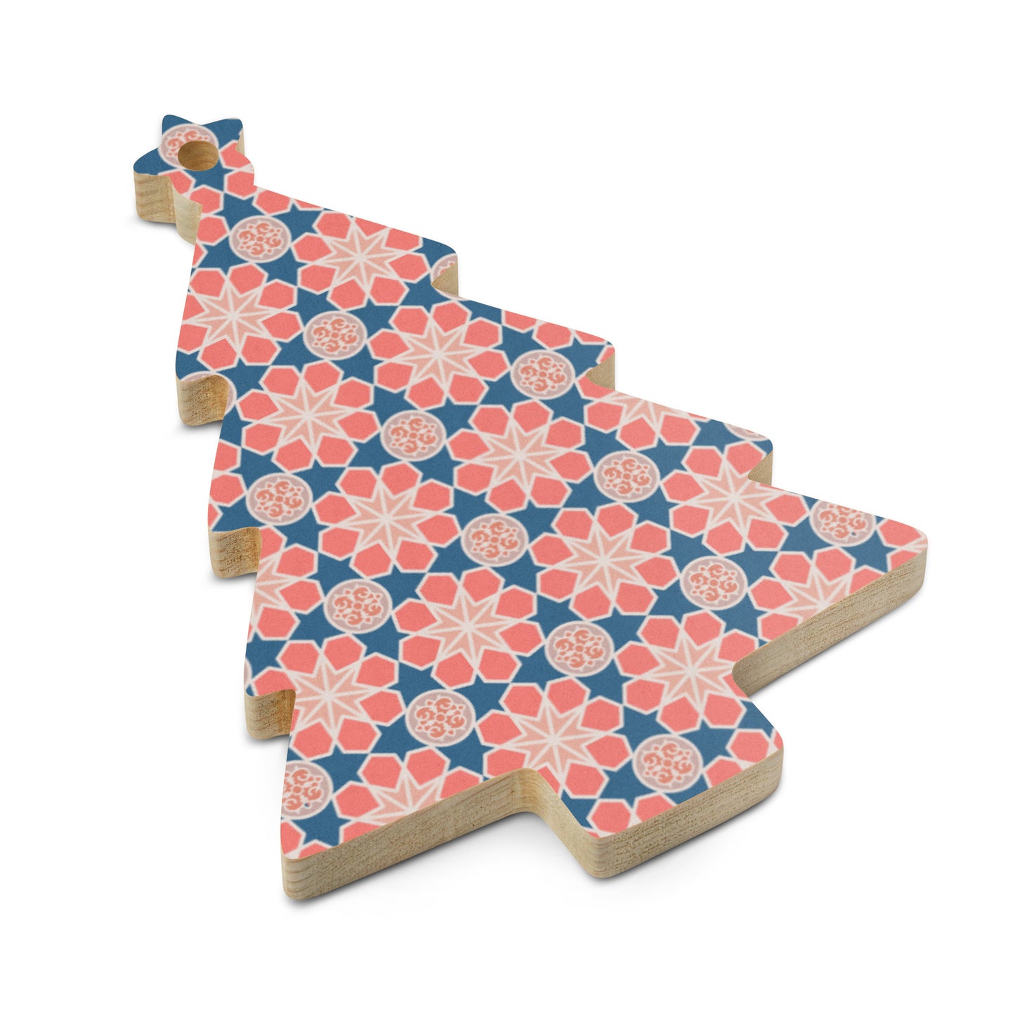 Wooden Holiday Ornaments - Geometric Arabesque Mashup in Pink