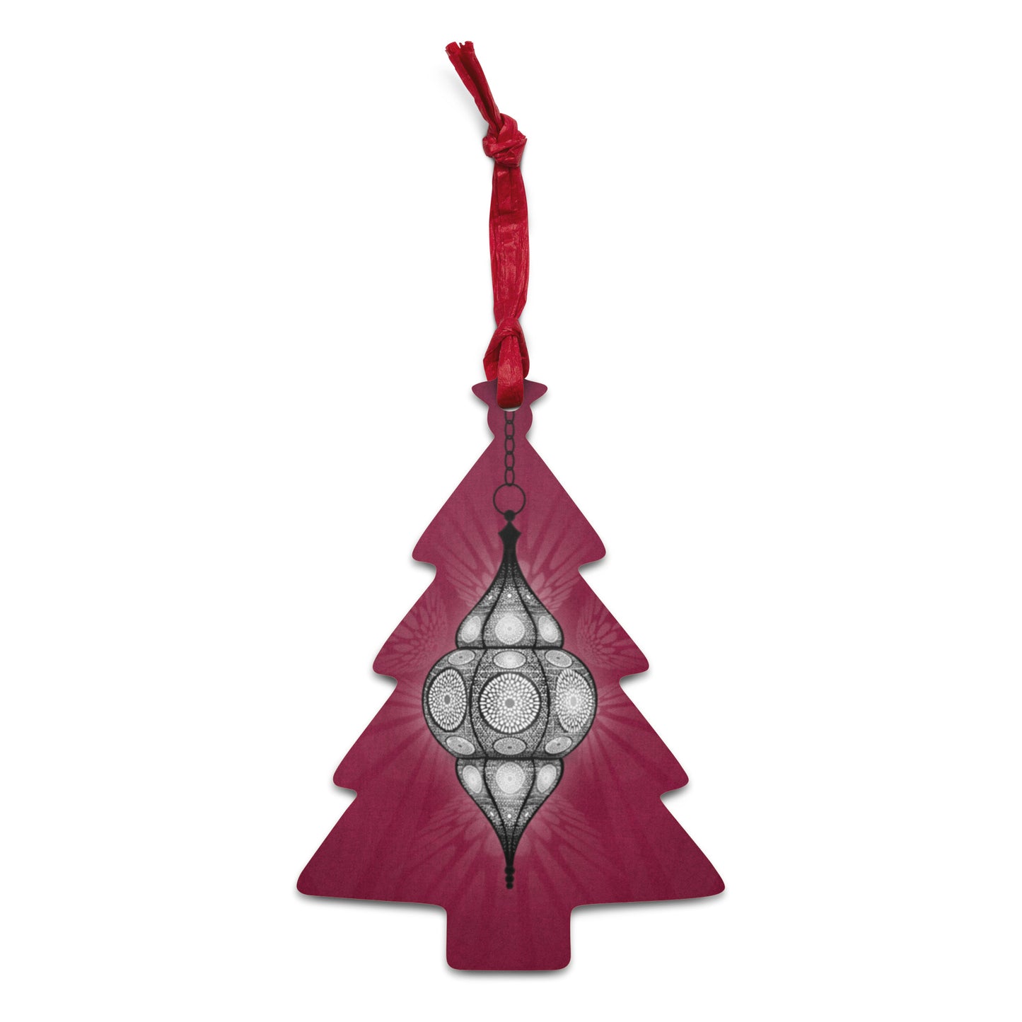 Wooden Holiday Ornaments - Merry and Bright Arabic Lantern