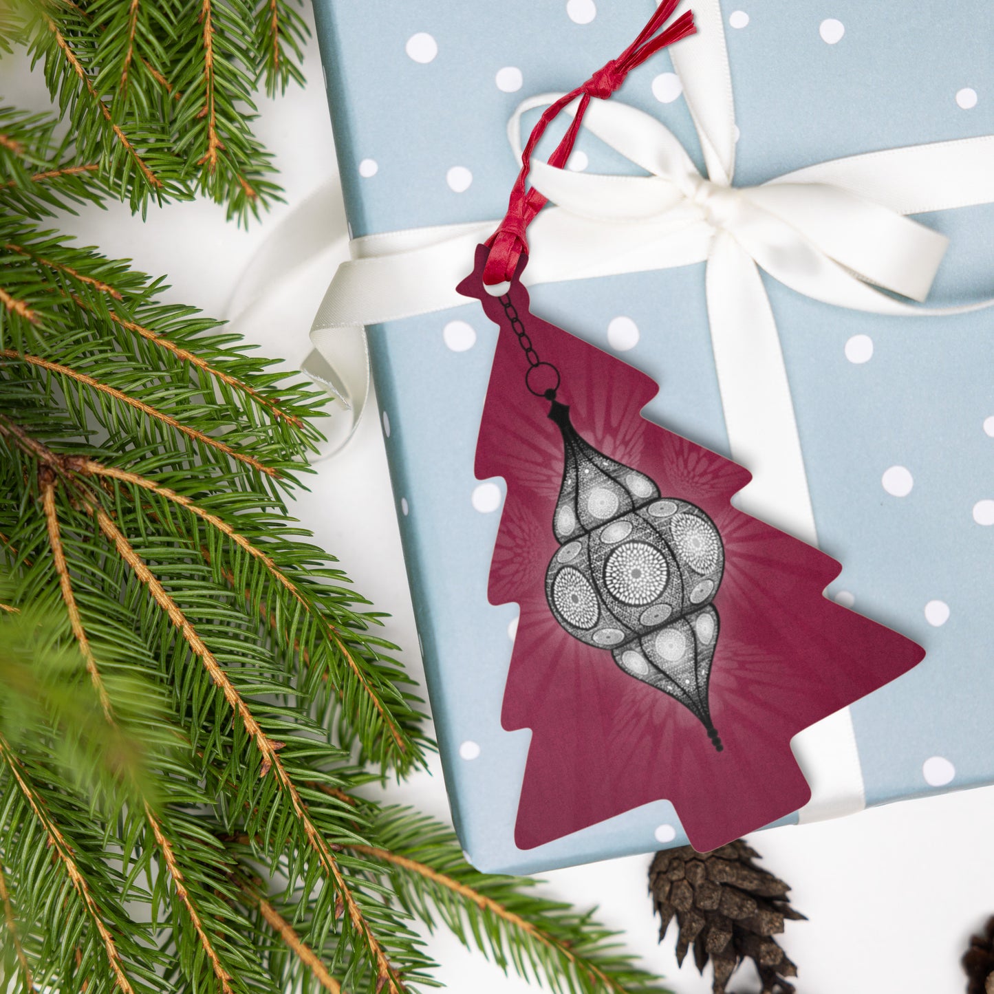 Wooden Holiday Ornaments - Merry and Bright Arabic Lantern