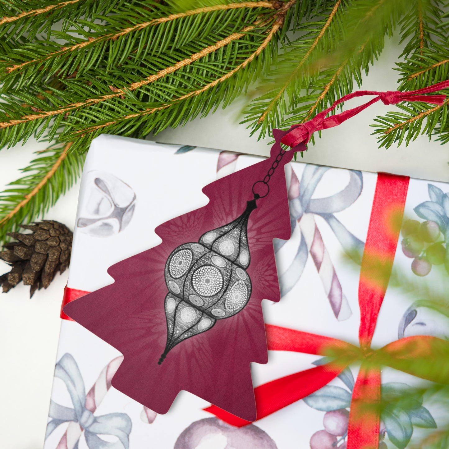 Wooden Holiday Ornaments - Merry and Bright Arabic Lantern