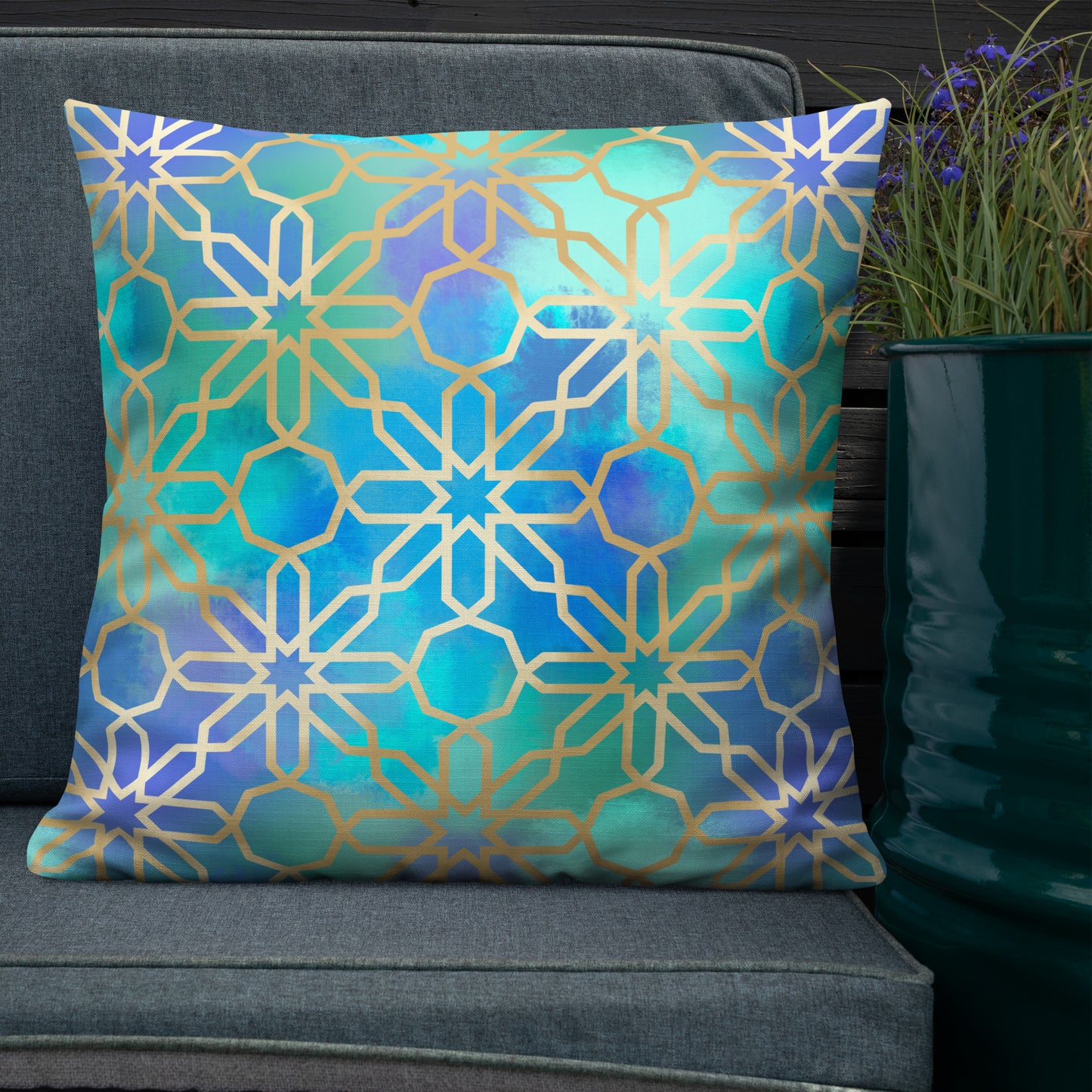 Premium Pillow -  Arabian Geometry in Red Sea Watercolors