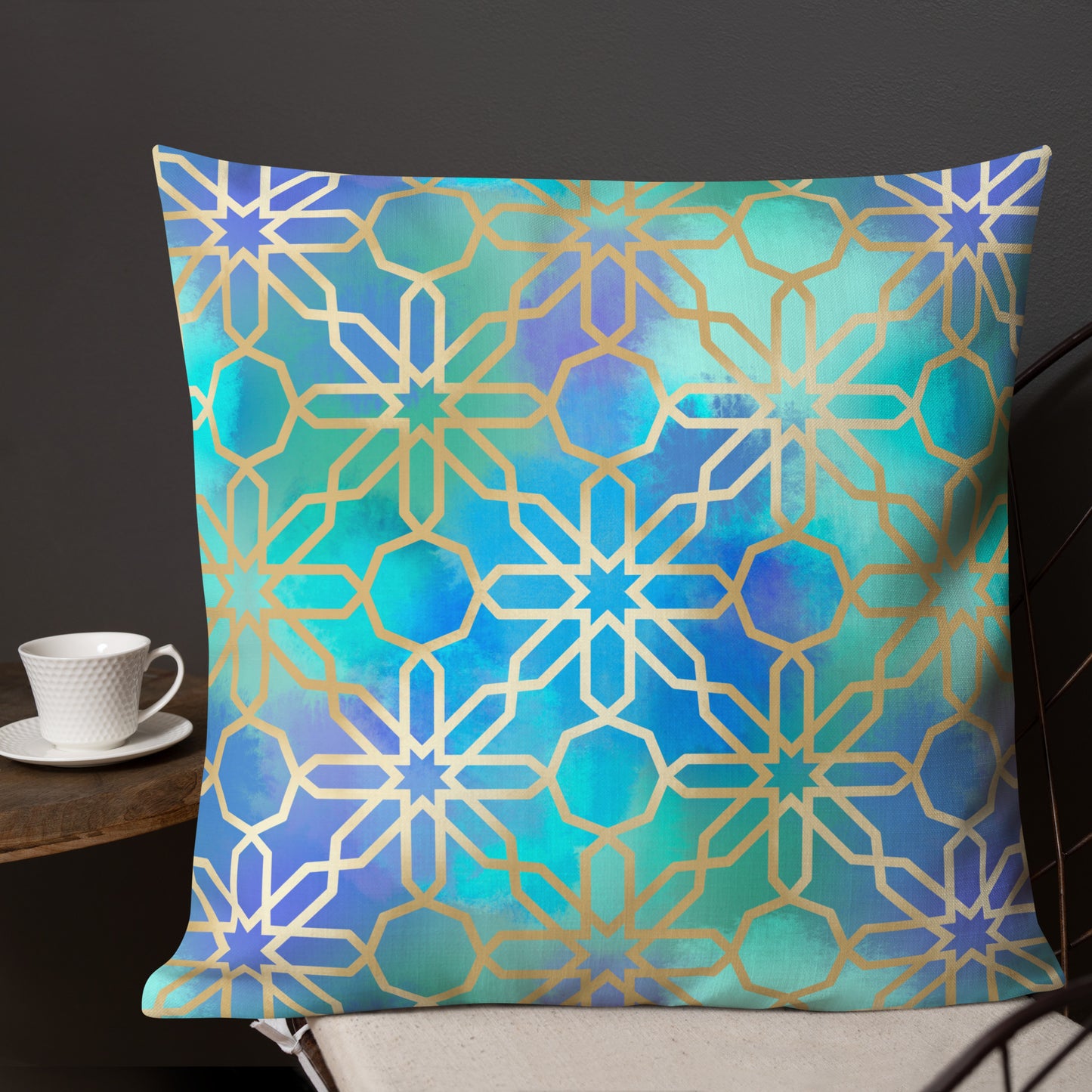 Premium Pillow -  Arabian Geometry in Red Sea Watercolors