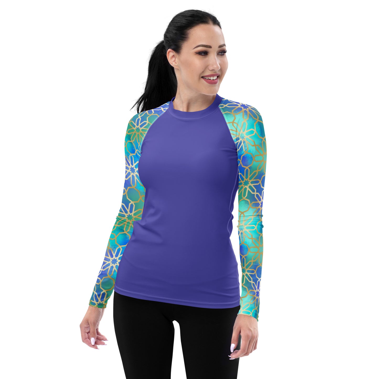 Women's Rash Guard - Arabian Geometry in Res Sea Watercolors