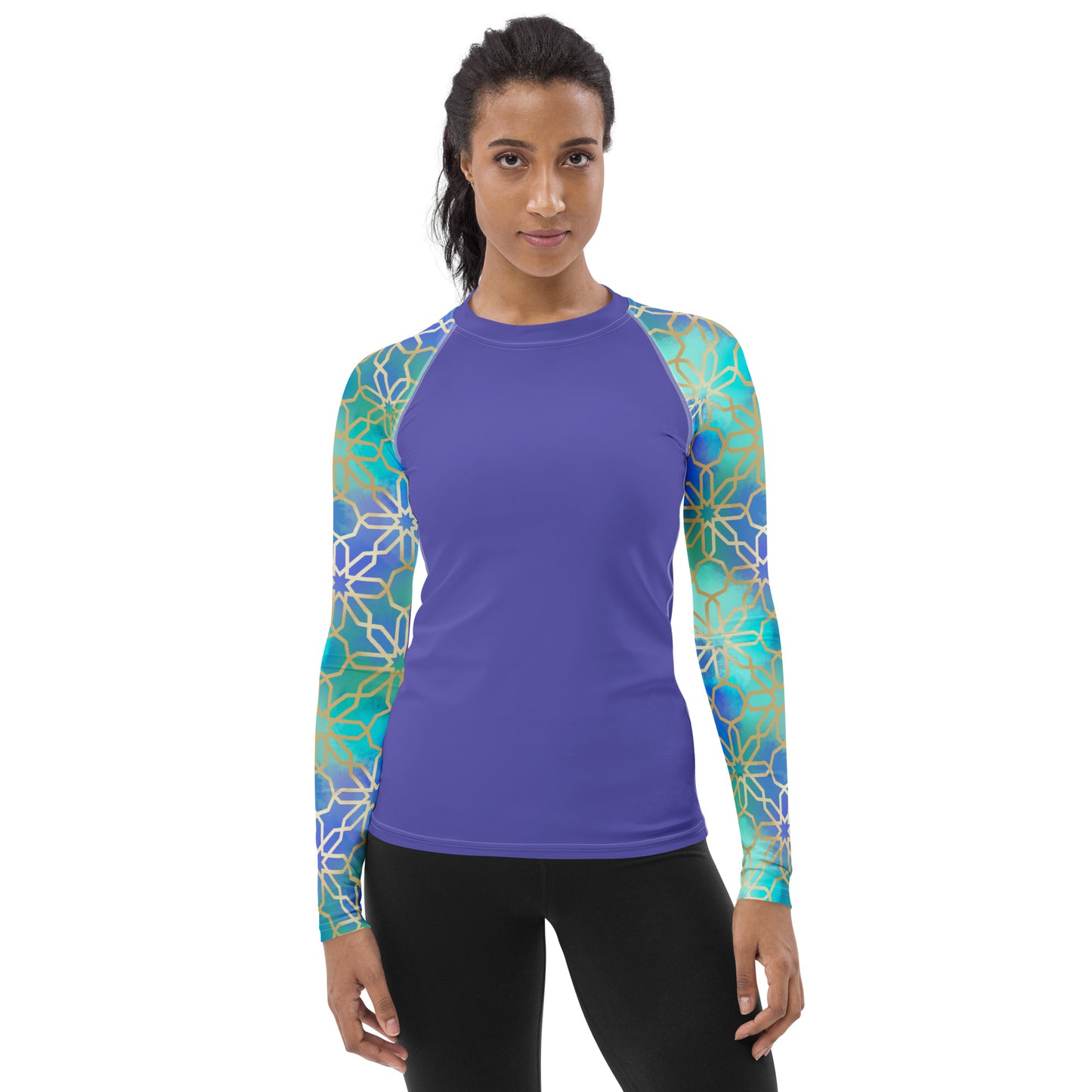 Women's Rash Guard - Arabian Geometry in Res Sea Watercolors