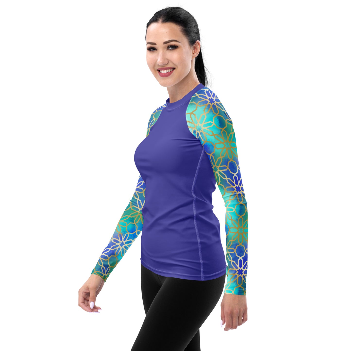 Women's Rash Guard - Arabian Geometry in Res Sea Watercolors