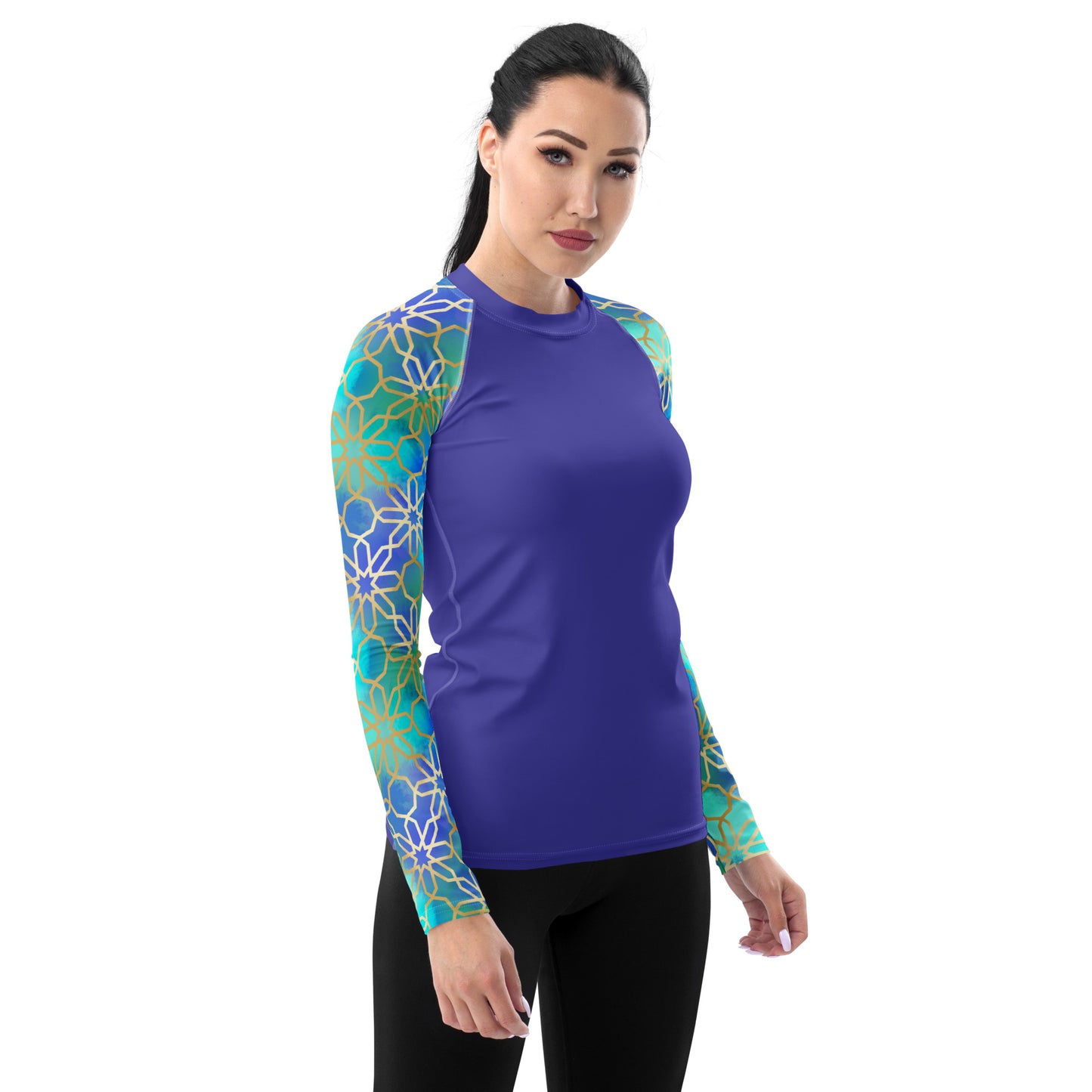 Women's Rash Guard - Arabian Geometry in Res Sea Watercolors