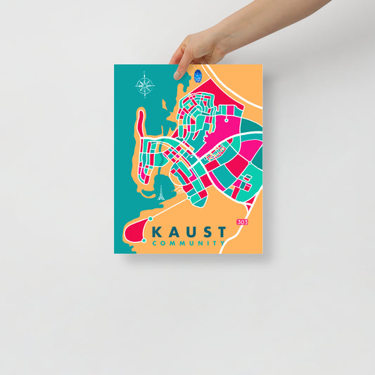 KAUST Community Map Art Poster in Pink and Teal