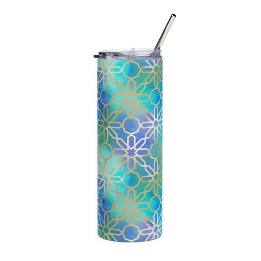 Stainless steel tumbler - Arabian Geometry in Red Sea Watercolors