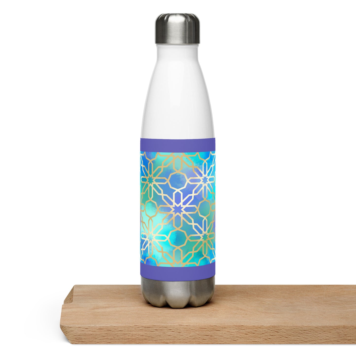 Stainless Steel Water Bottle - Arabian Geometry in Res Sea Watercolors
