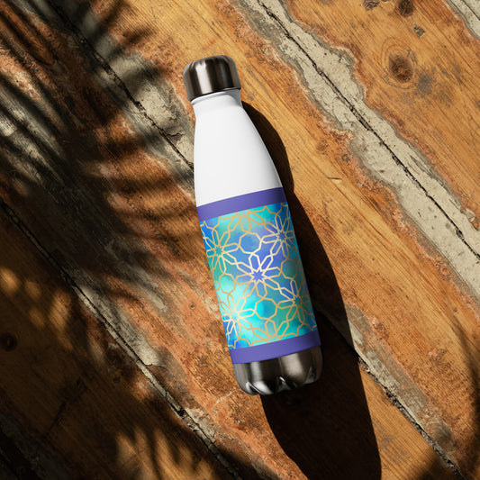 Stainless Steel Water Bottle - Arabian Geometry in Res Sea Watercolors