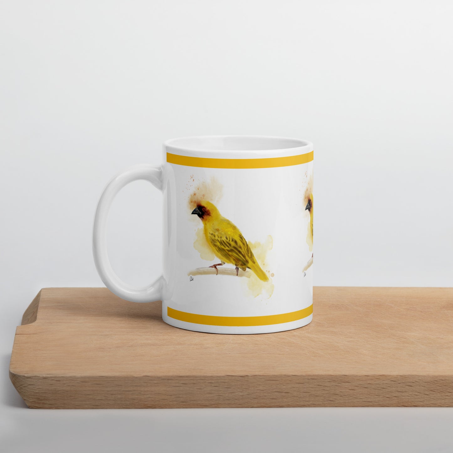 White glossy mug - Ruppells Weaver Bird Watercolor