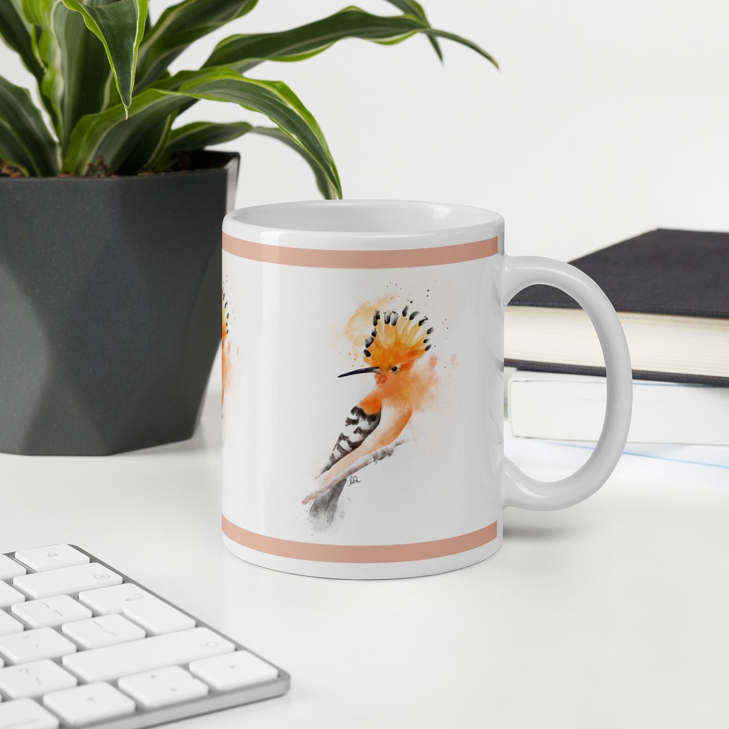 White glossy mug - Hoopoe Bird Watercolor