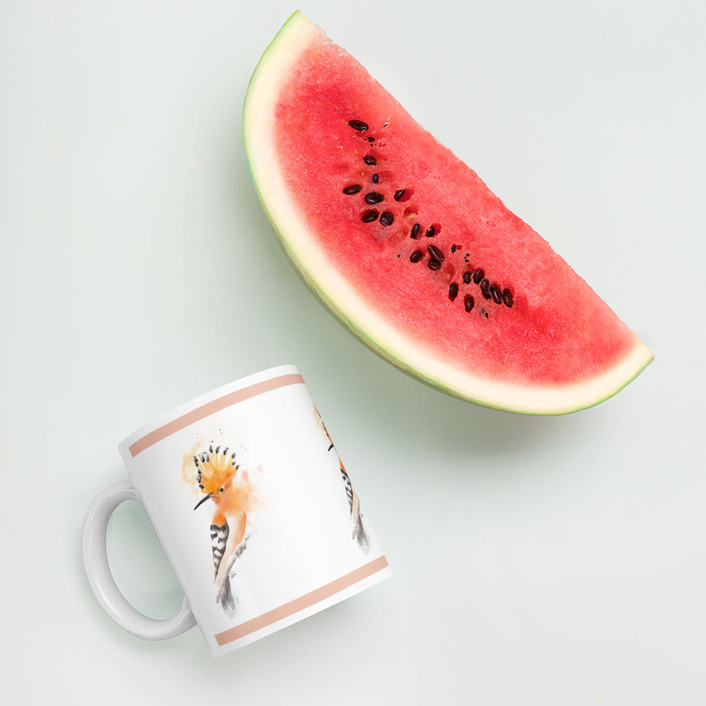 White glossy mug - Hoopoe Bird Watercolor