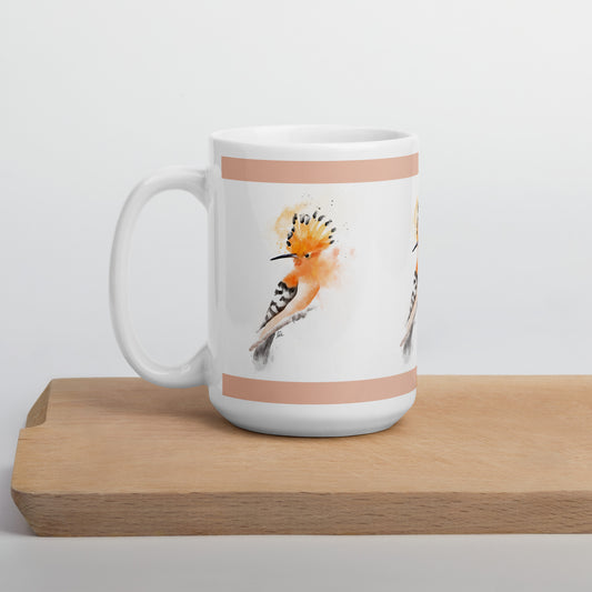 White glossy mug - Hoopoe Bird Watercolor