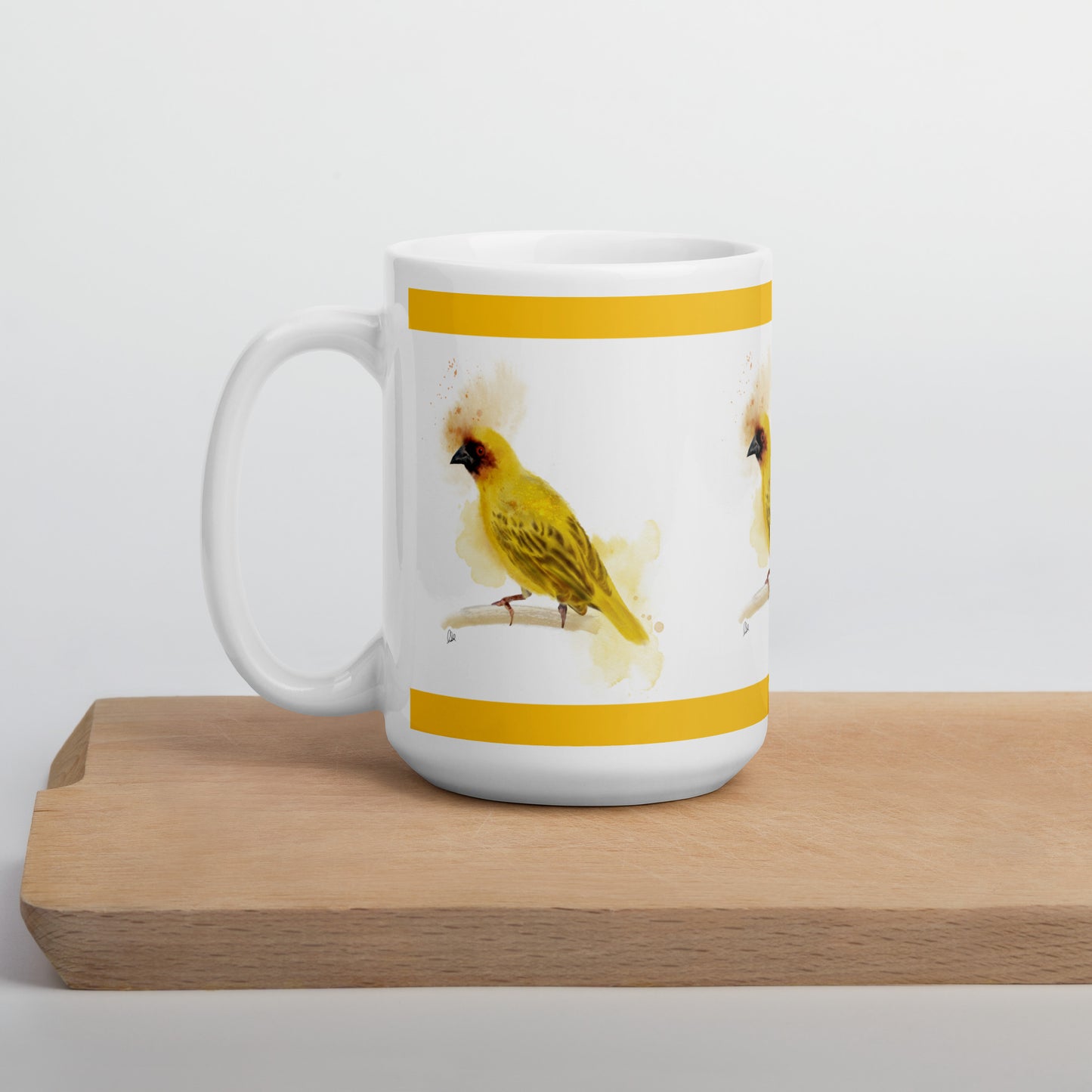White glossy mug - Ruppells Weaver Bird Watercolor