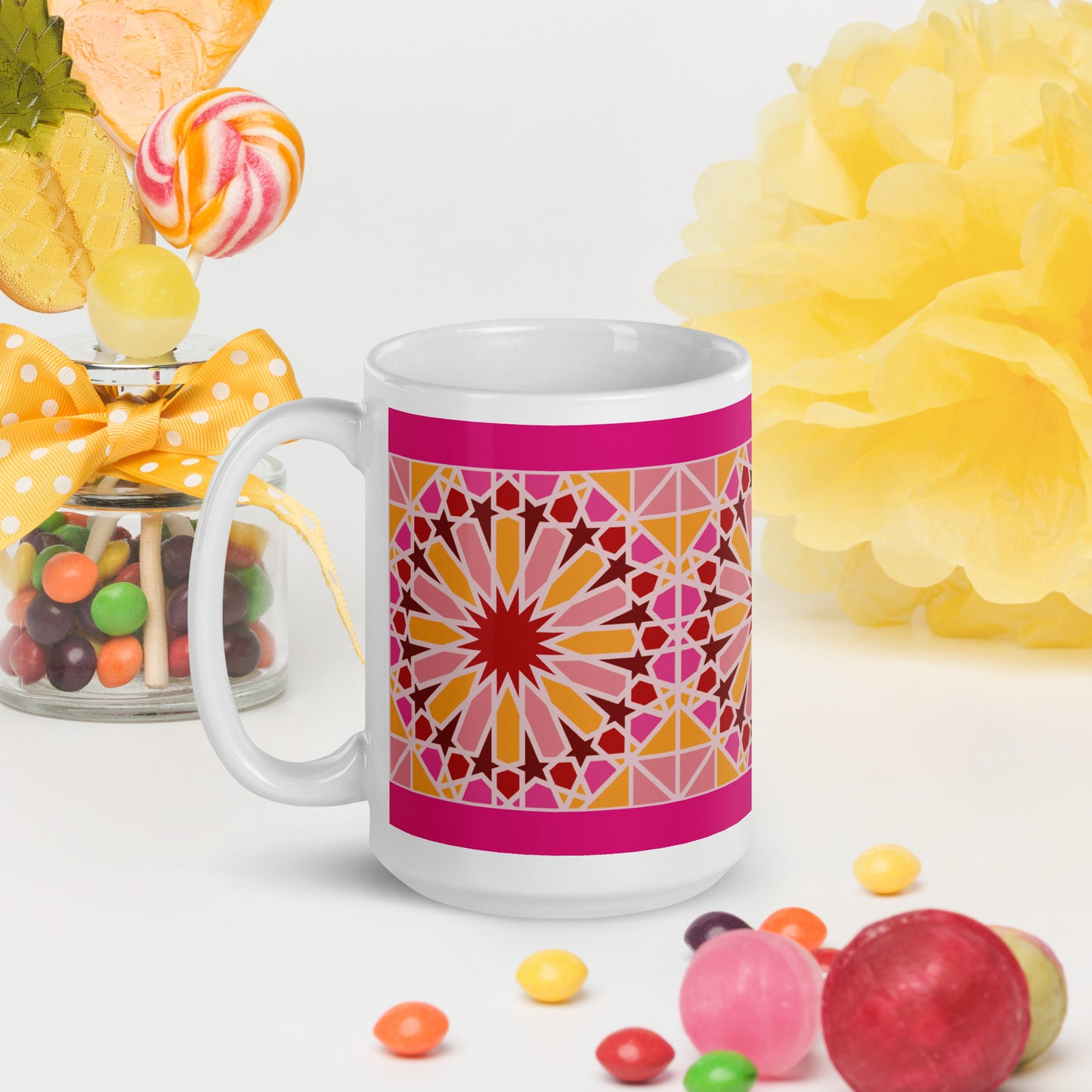 White glossy mug - Geometric Candy