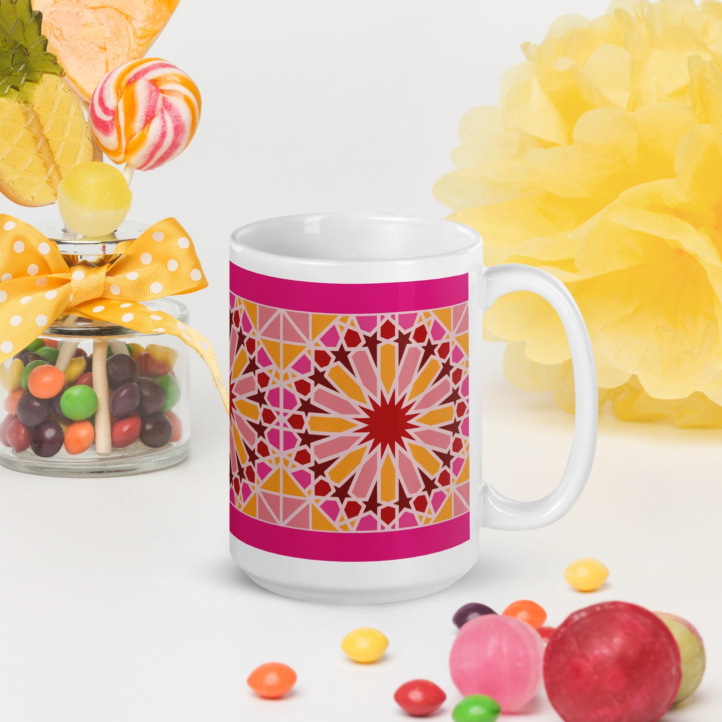 White glossy mug - Geometric Candy