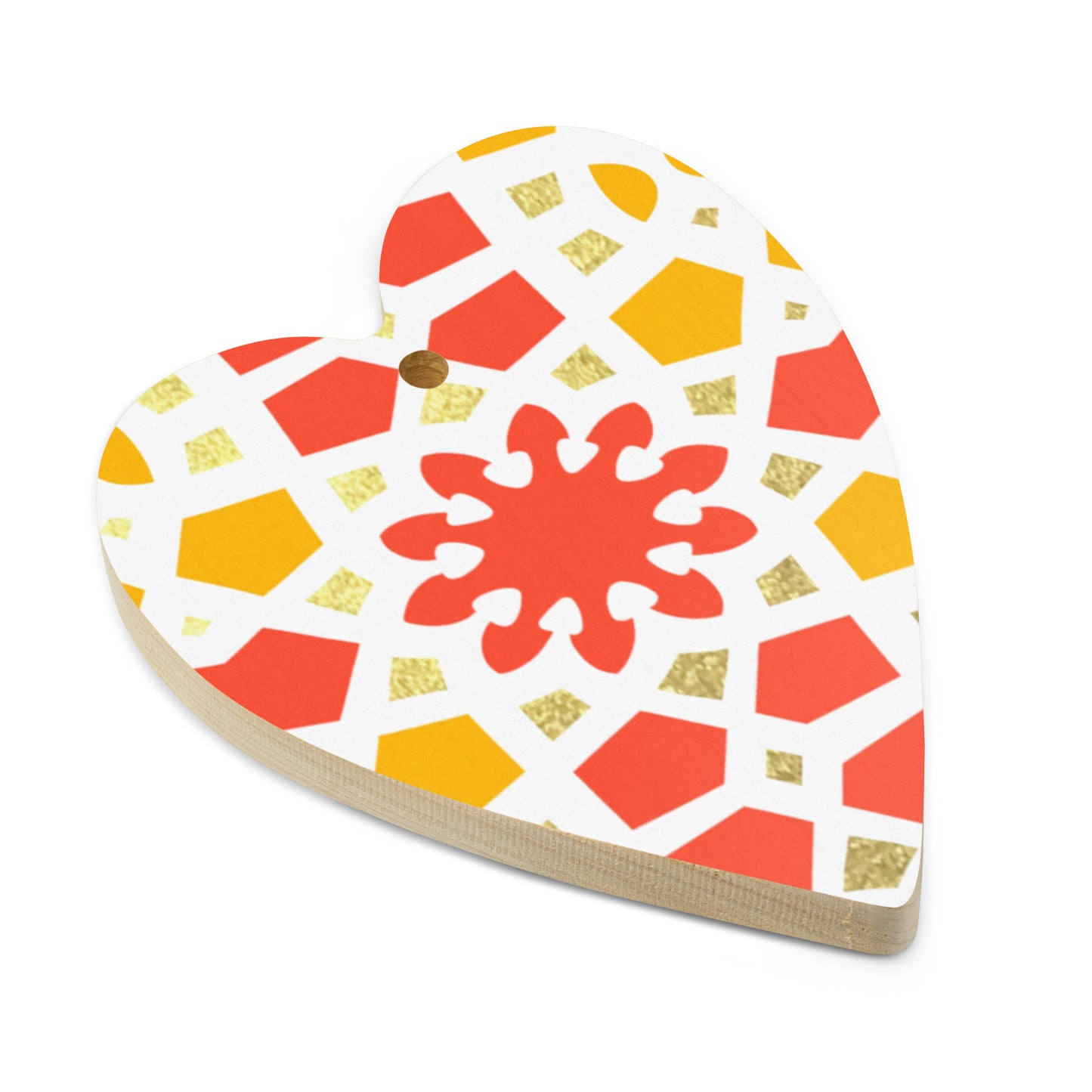 Wooden Holiday Ornaments - Geometric Arabesque in Orange Yellow and Gold