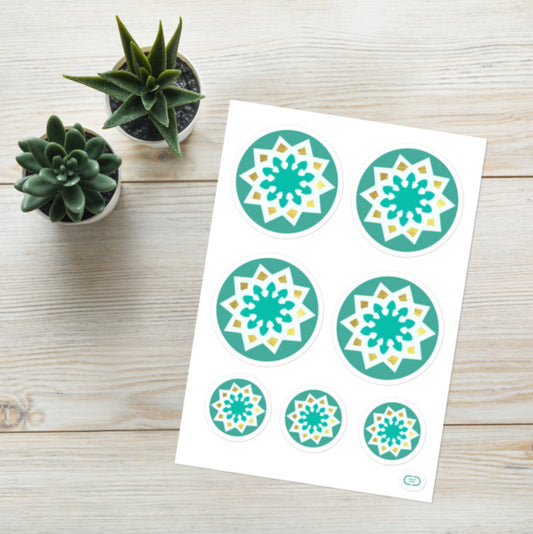Sticker sheet - Geometric Arabesque Pattern in Mint and Gold