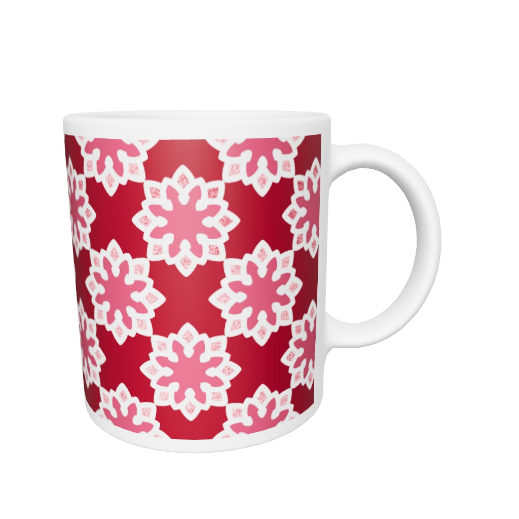 White glossy mug - Arabesque Flower in Rouge