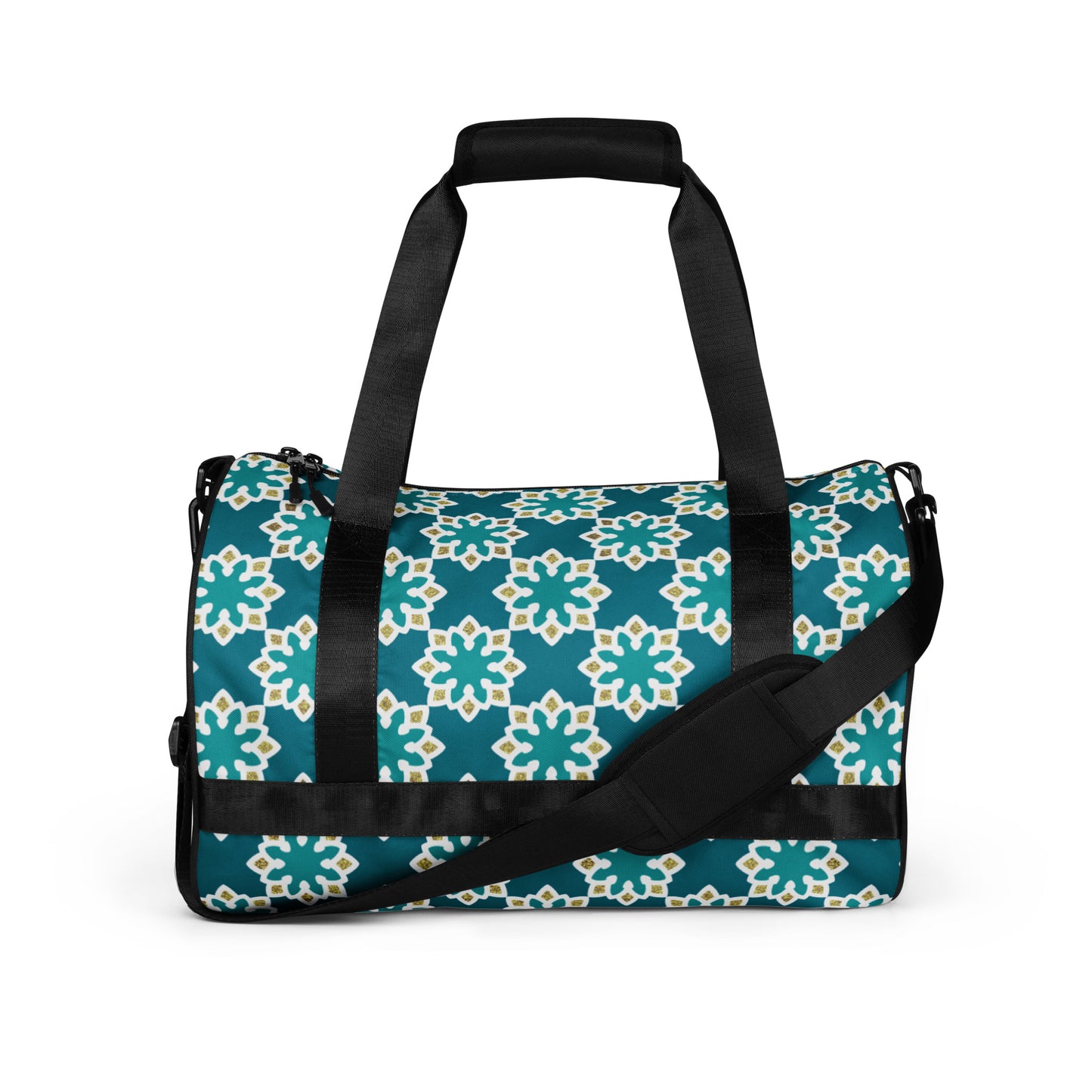 All-over print gym bag - Arabesque flower in Aqua