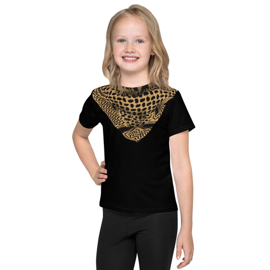 Kids crew neck t-shirt 2T to 7 years - Keffiyeh Shemagh in Tan and Black