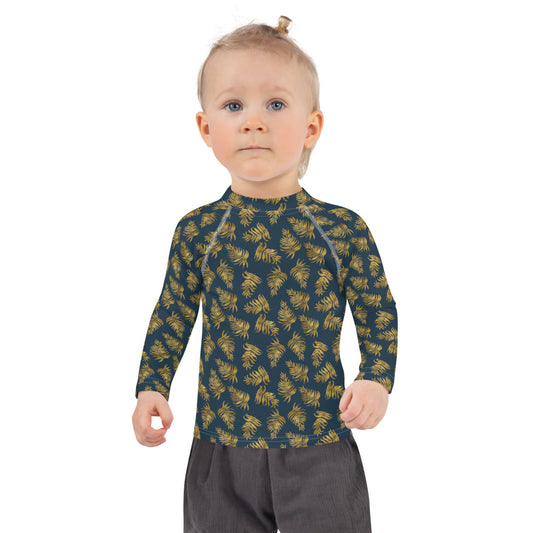 Kids Rash Guard 2T to 7 years - Palm Leaves - Gold and Blue